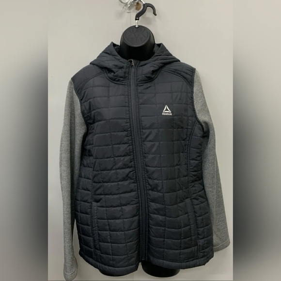 Reebok Women's Gray Quilted Full Zip Hooded Jacket Size L - Picture 1 of 3